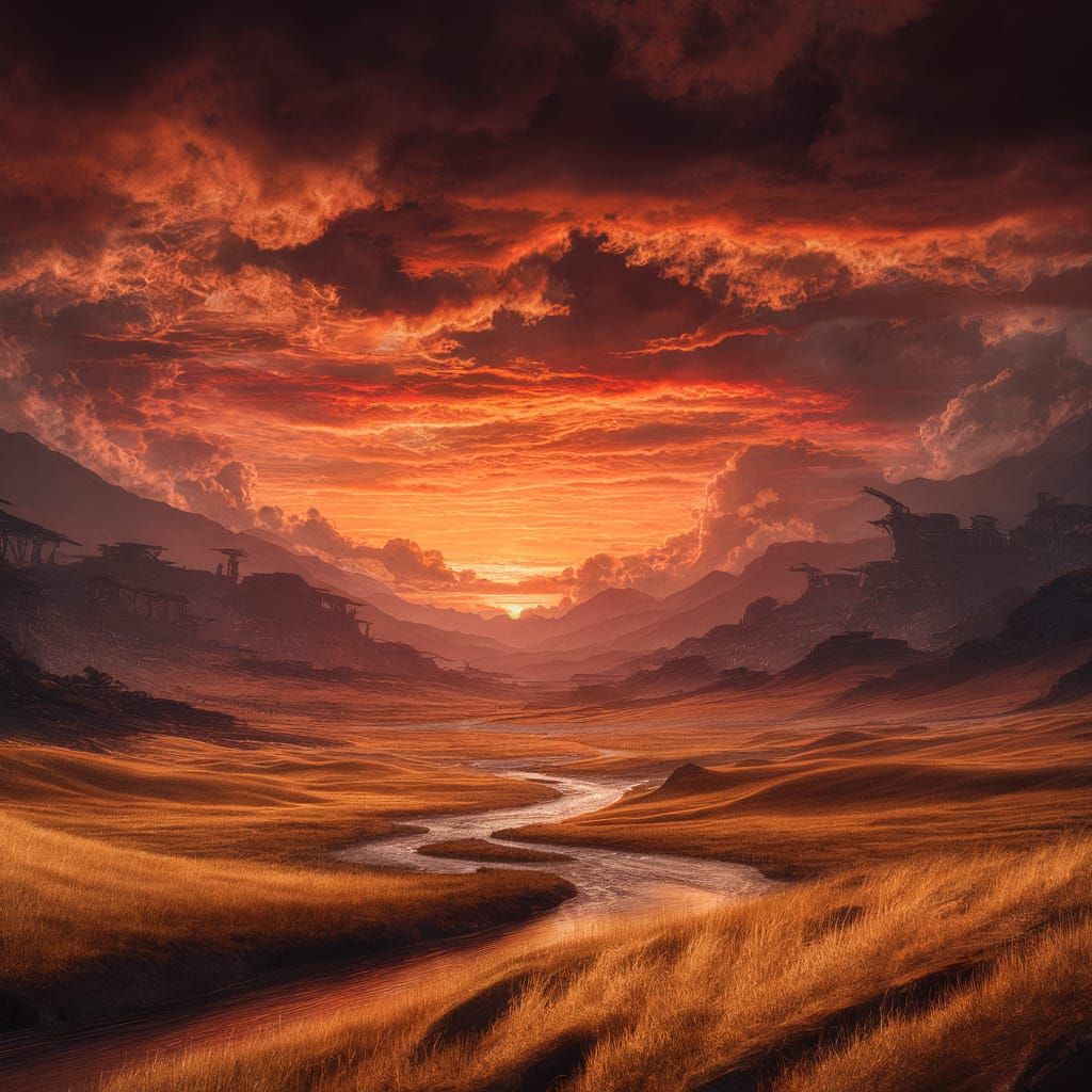 Epic African Sunset Digital Matte Painting