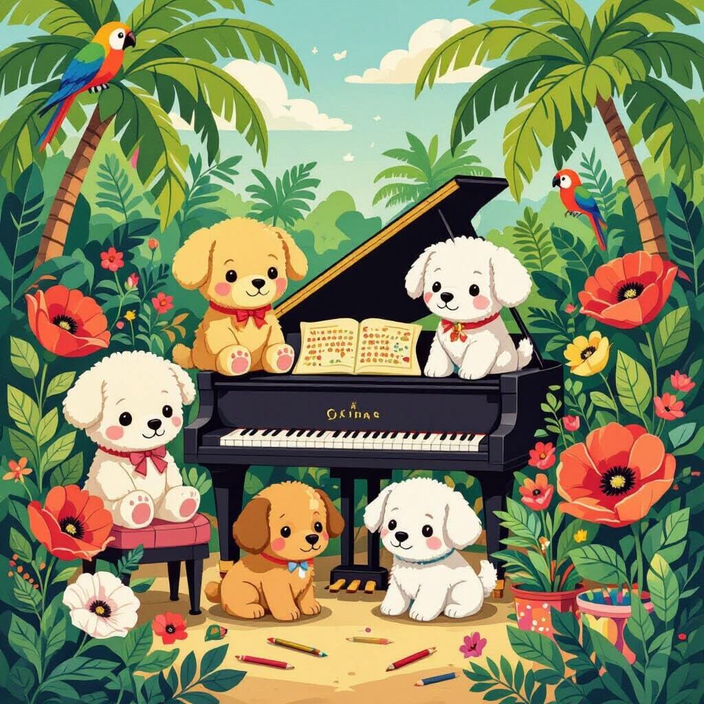 Whimsical Plushies, Puppies, and Tropical Paradise