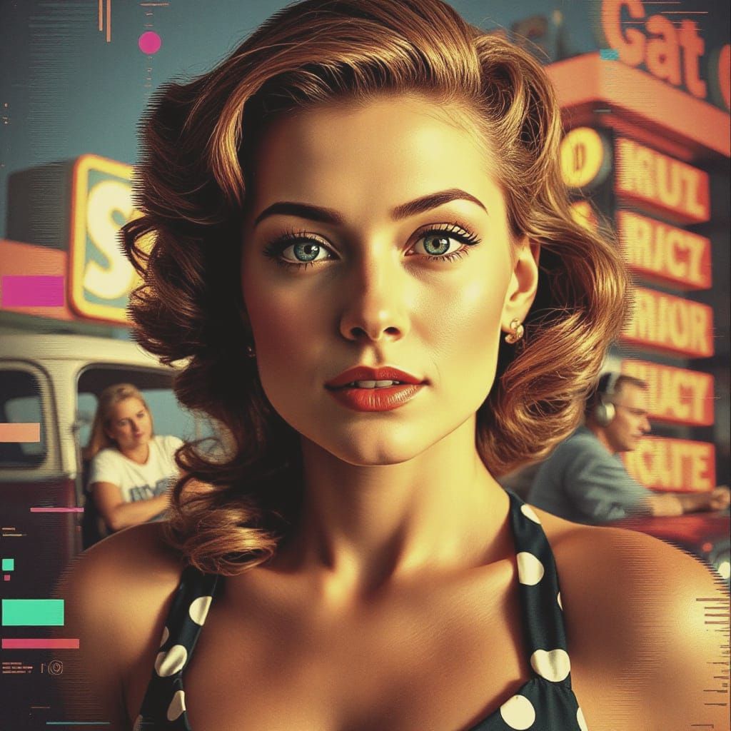 1950s Pin-Up in Glitch Art Style