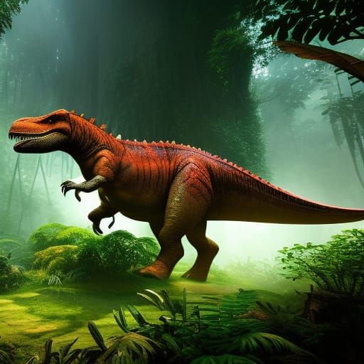Dinosaur in a Lush Jungle Matte Painting