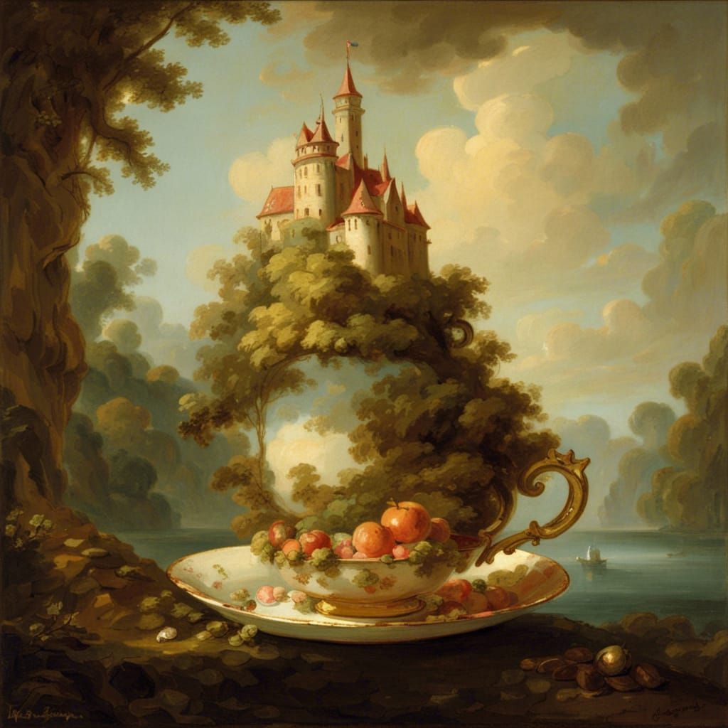 Island Castle Teacup in Rococo Style