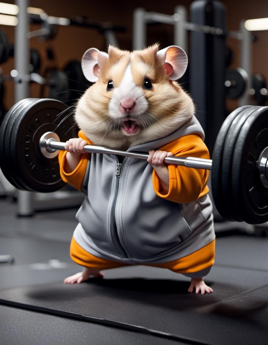 Weightlifting Hamster in Tracksuit: Photorealistic 5D Render...