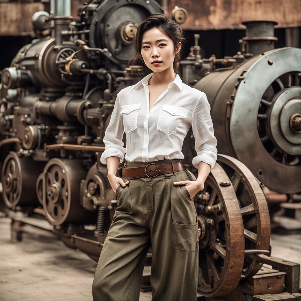 Vietnamese Model with Steampunk Mechanic Hands