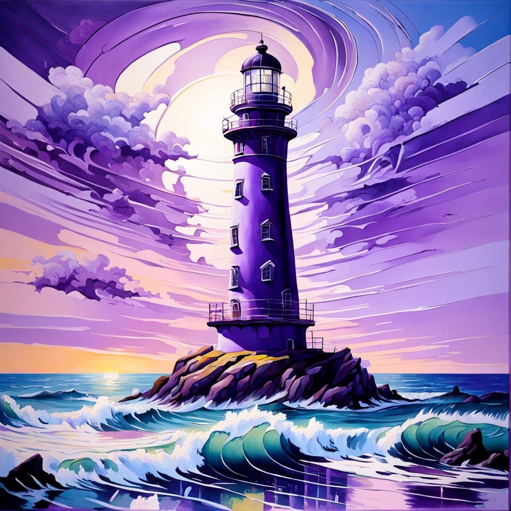 Lighthouse Melts in Surreal Purple Haze