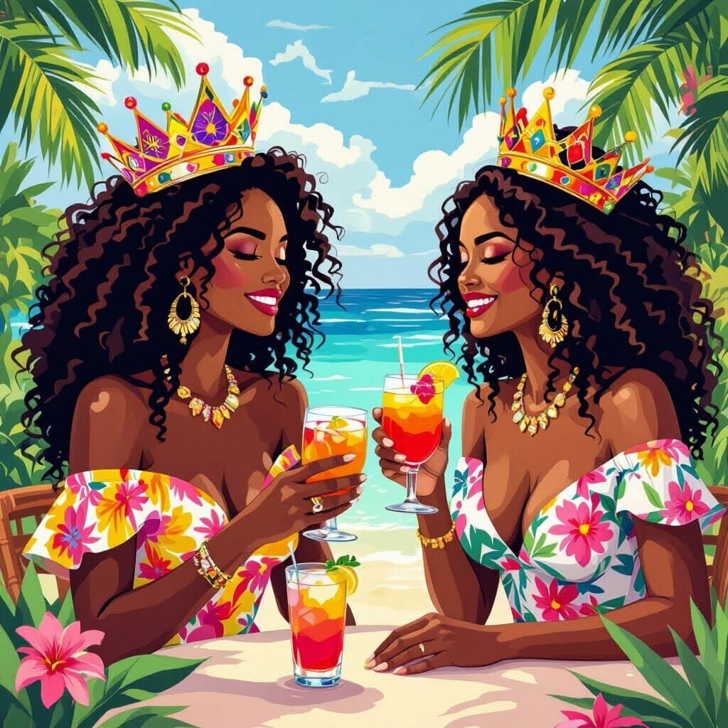 Tropical Island: Black Queens Sharing Cocktails