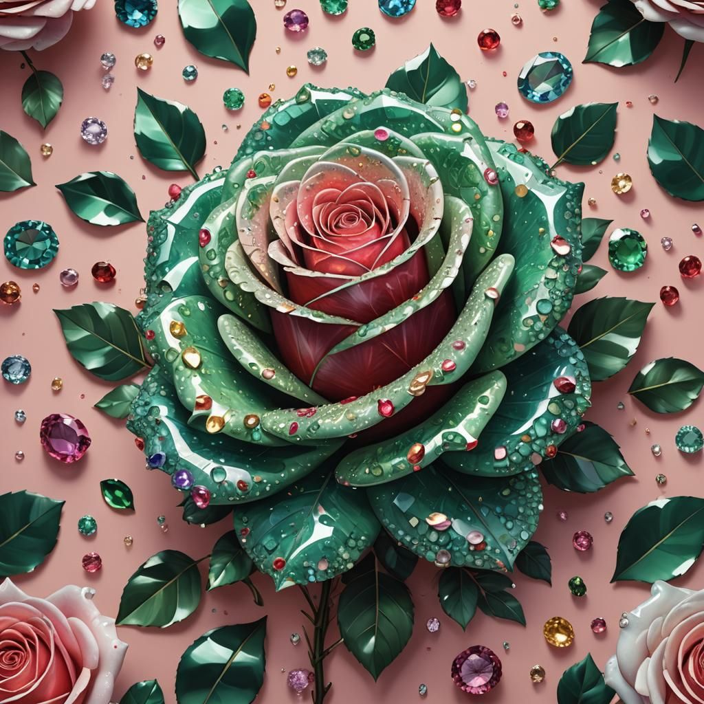 Gemstone Rose in Hyperrealistic Splash Art Style