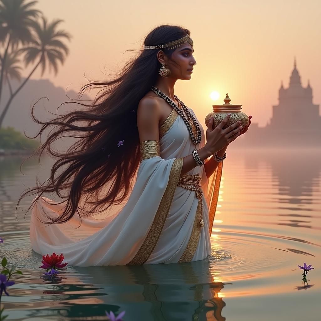 Indian Goddess Emerges from Twilight Waters