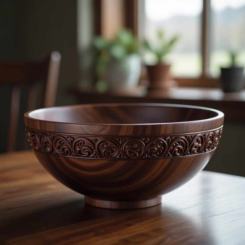 Hyperrealistic Walnut Bowl with Intricate Details