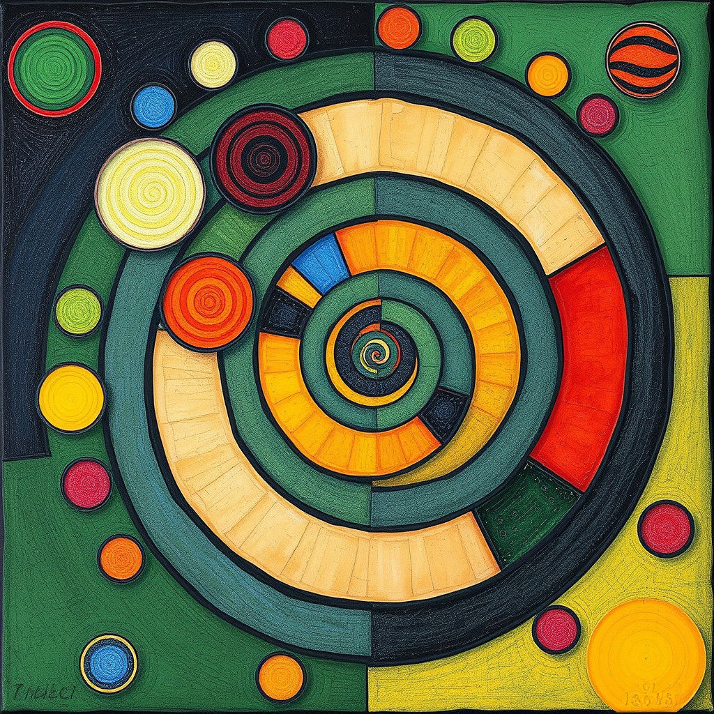 Abstract Painting of Geometric Forms in Hundertwasser Style