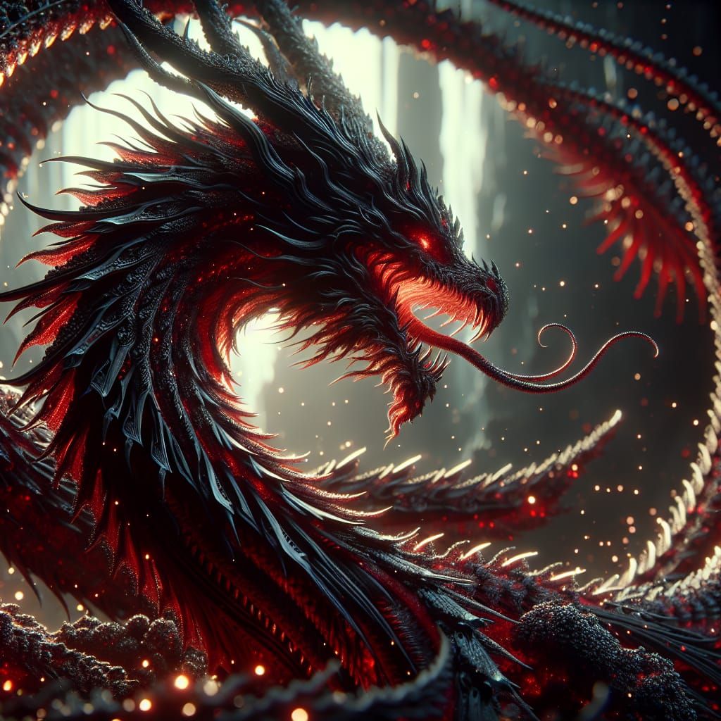 Majestic Red and Black Dragon in Gothic Fantasy Style