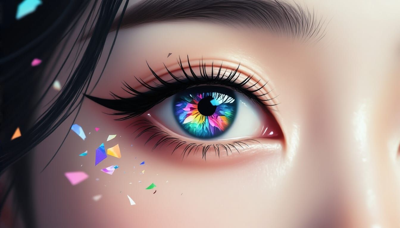 Colorful Shards in Asian Woman's Eye