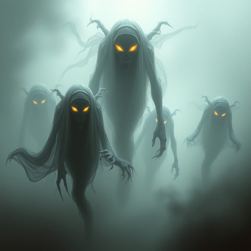 Ethereal Ghosts Emerge from Dark, Misty Realms
