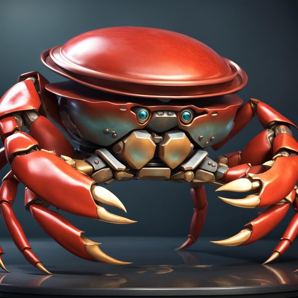 Robotic Chef Crab Portrait in Hyperdetailed Style