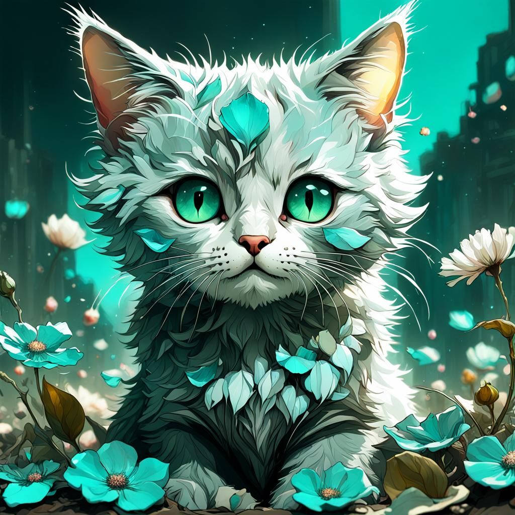 Cute Cat with Flowers: A Hyperdetailed Masterpiece