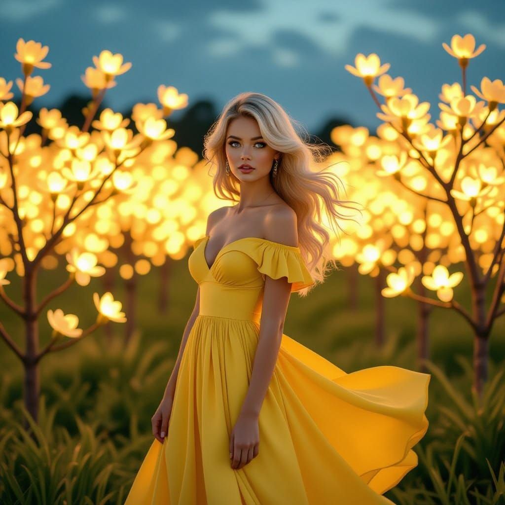 Southern Belle in Bioluminescent Alien Dogwood Field