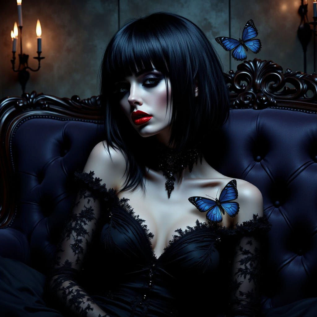 Gothic Vampire Woman with Bobbed Hair Portrait