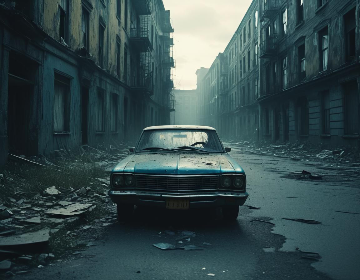 Moody Abandoned Cityscape in 35mm Film Style