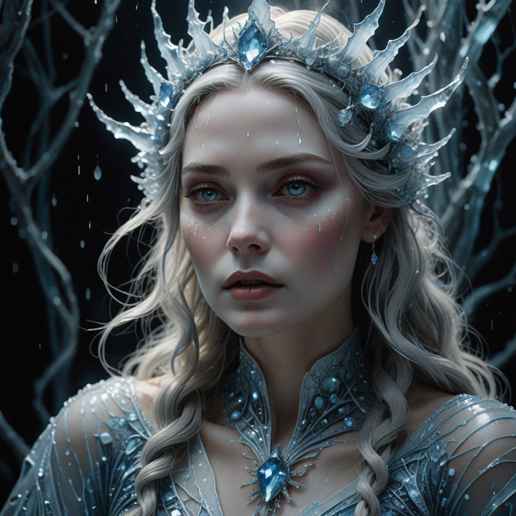 Ethereal Ice Queen in Surrealist Cinema Style