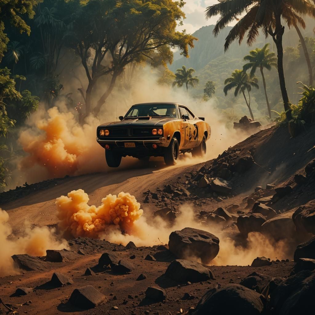 Explosive Jungle Escape in Cinematic Style