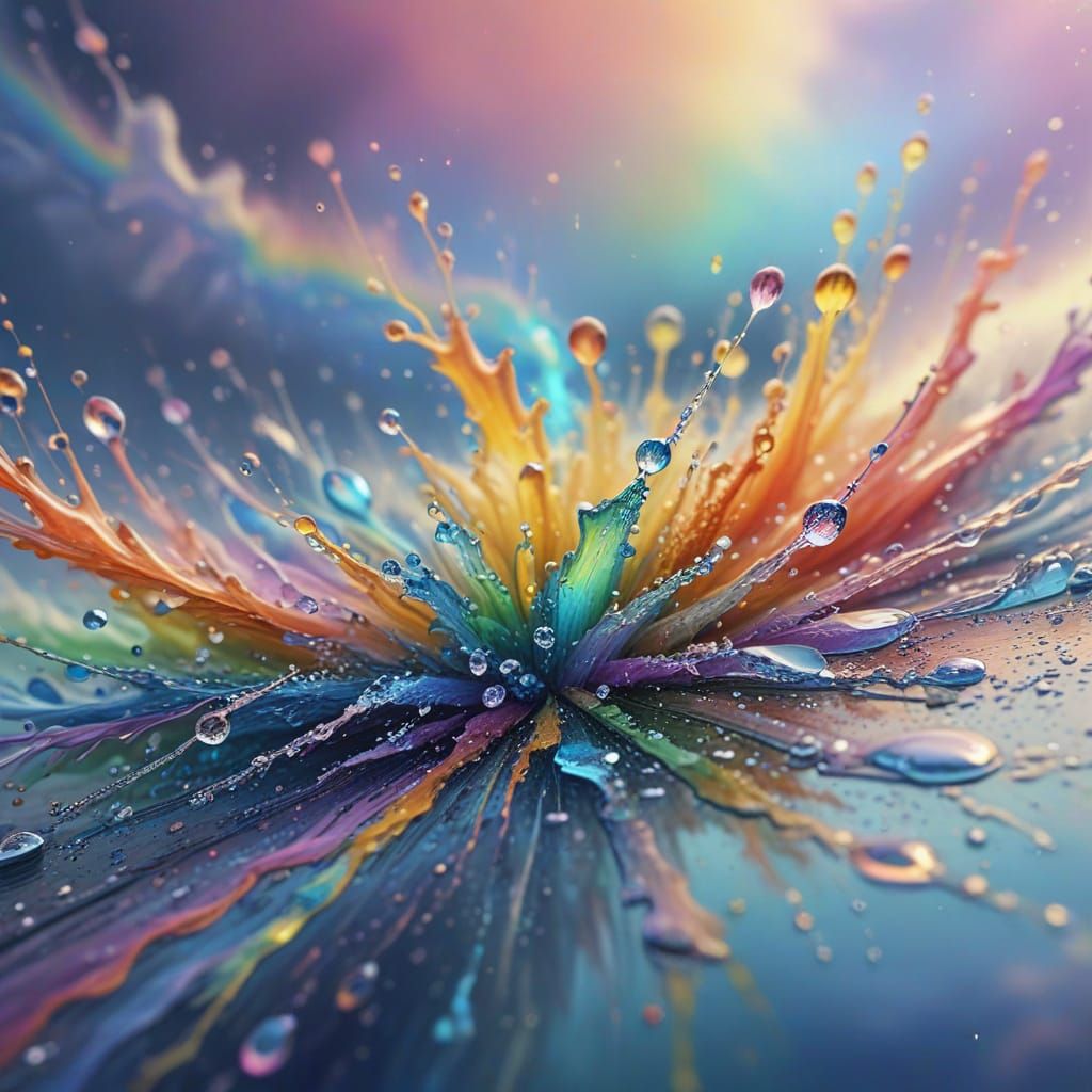 Dreamy Rainbow Sky in Impressionist Oil Painting Style