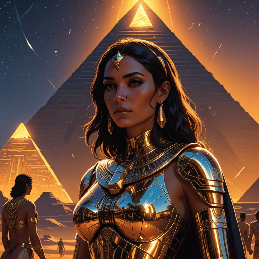 Ethereal Egyptian Warrior in Retro Sci Fi Armor