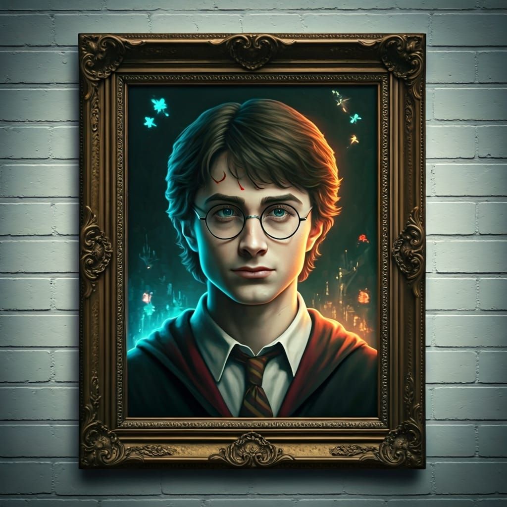 Harry Potter: Cyberpunk Renaissance Portrait with Neon Graff...