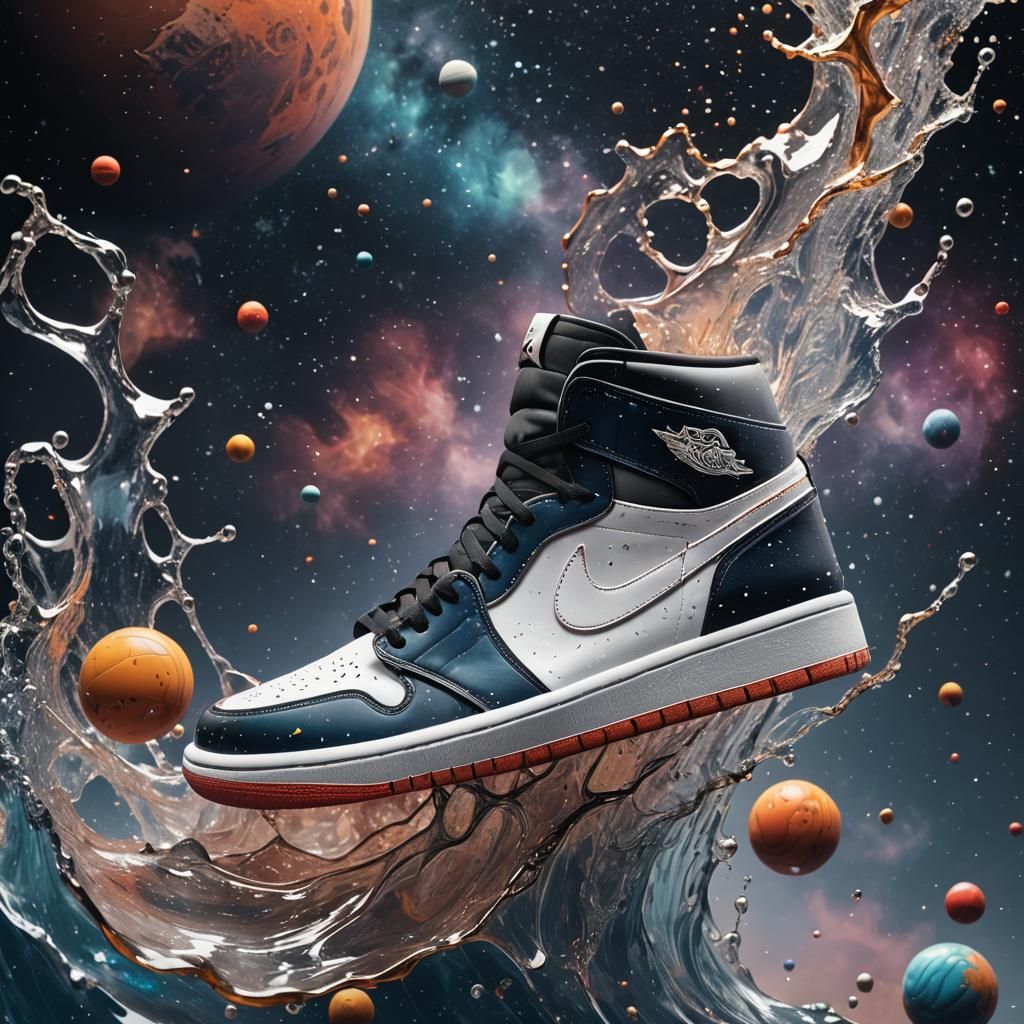 Nike Air Jordans Melting into Space: Detailed Matte Painting