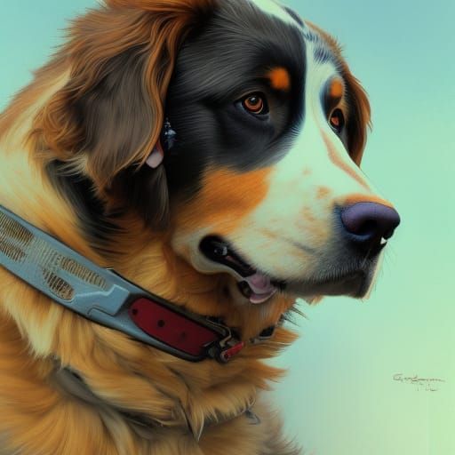 Hyperdetailed Cyborg Bernese Mountain Dog Portrait