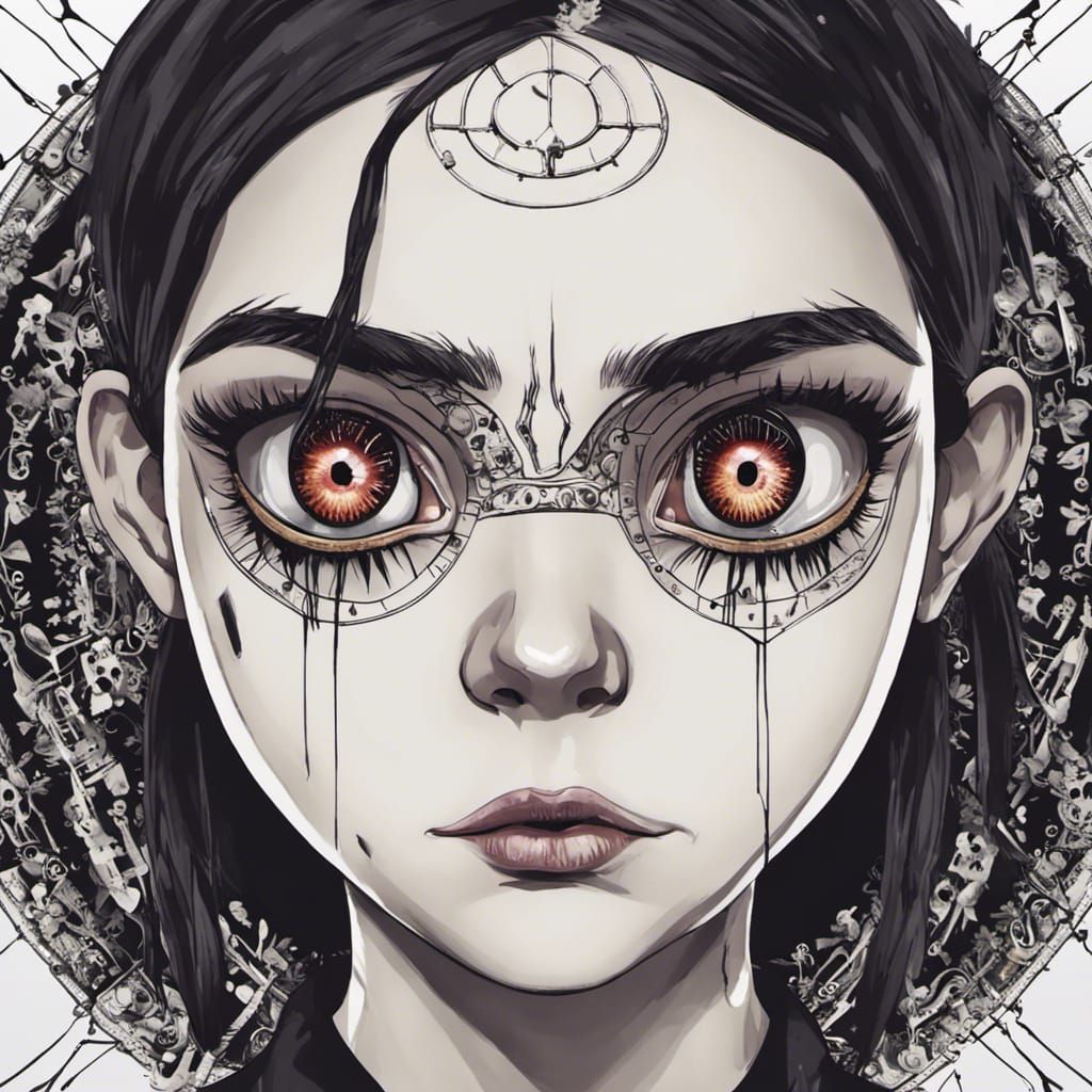 Wednesday Addams Steampunk Cyberpunk Illustration