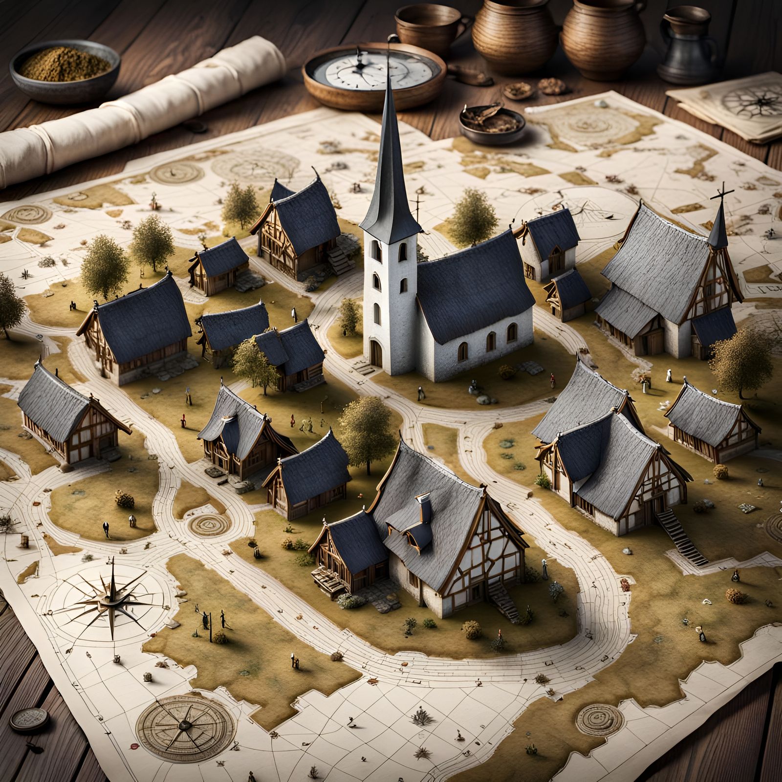 Hyperrealistic 3D Viking Village Cartographer's Map