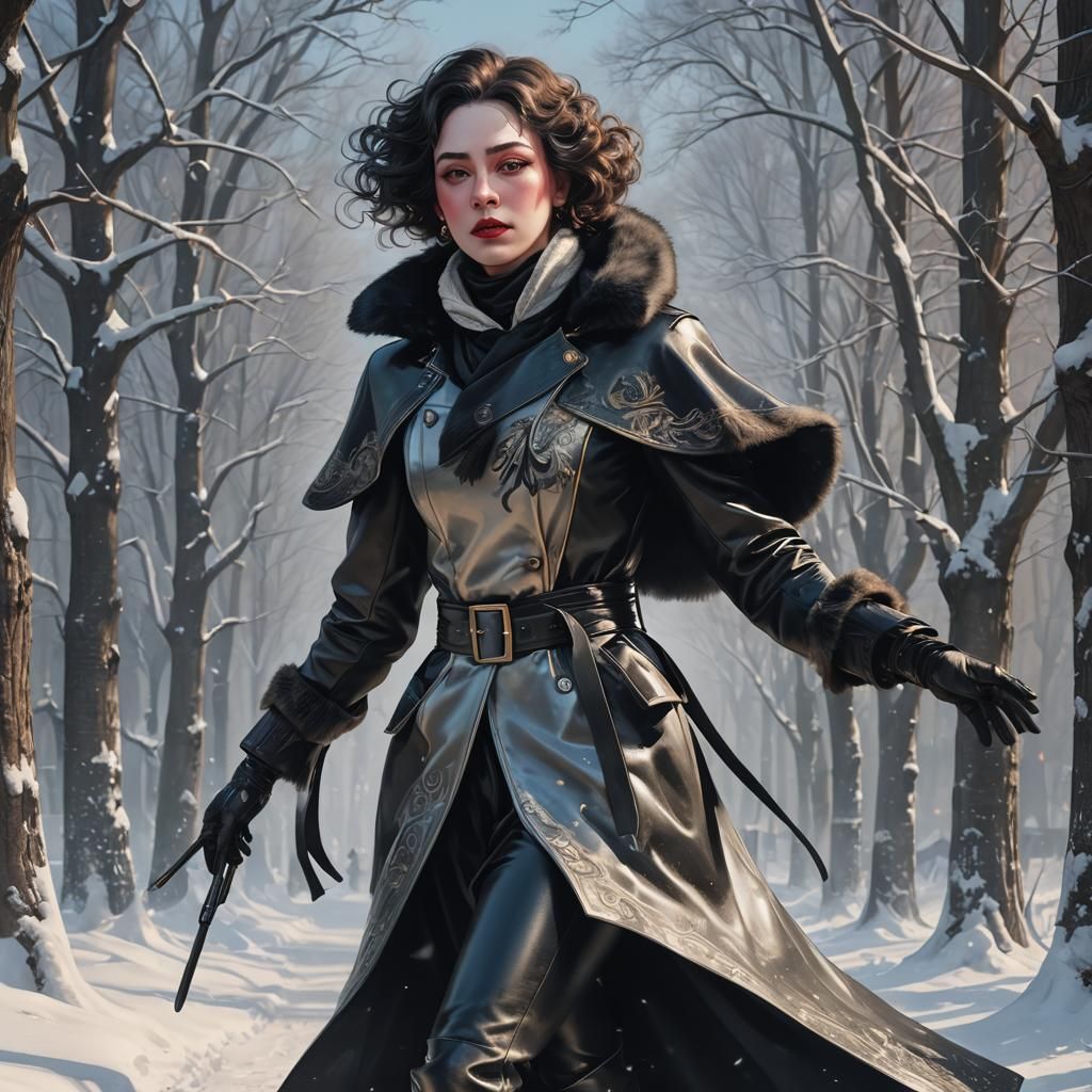 Leather-Clad Hunter in Winter: Detailed Concept Art Portrait