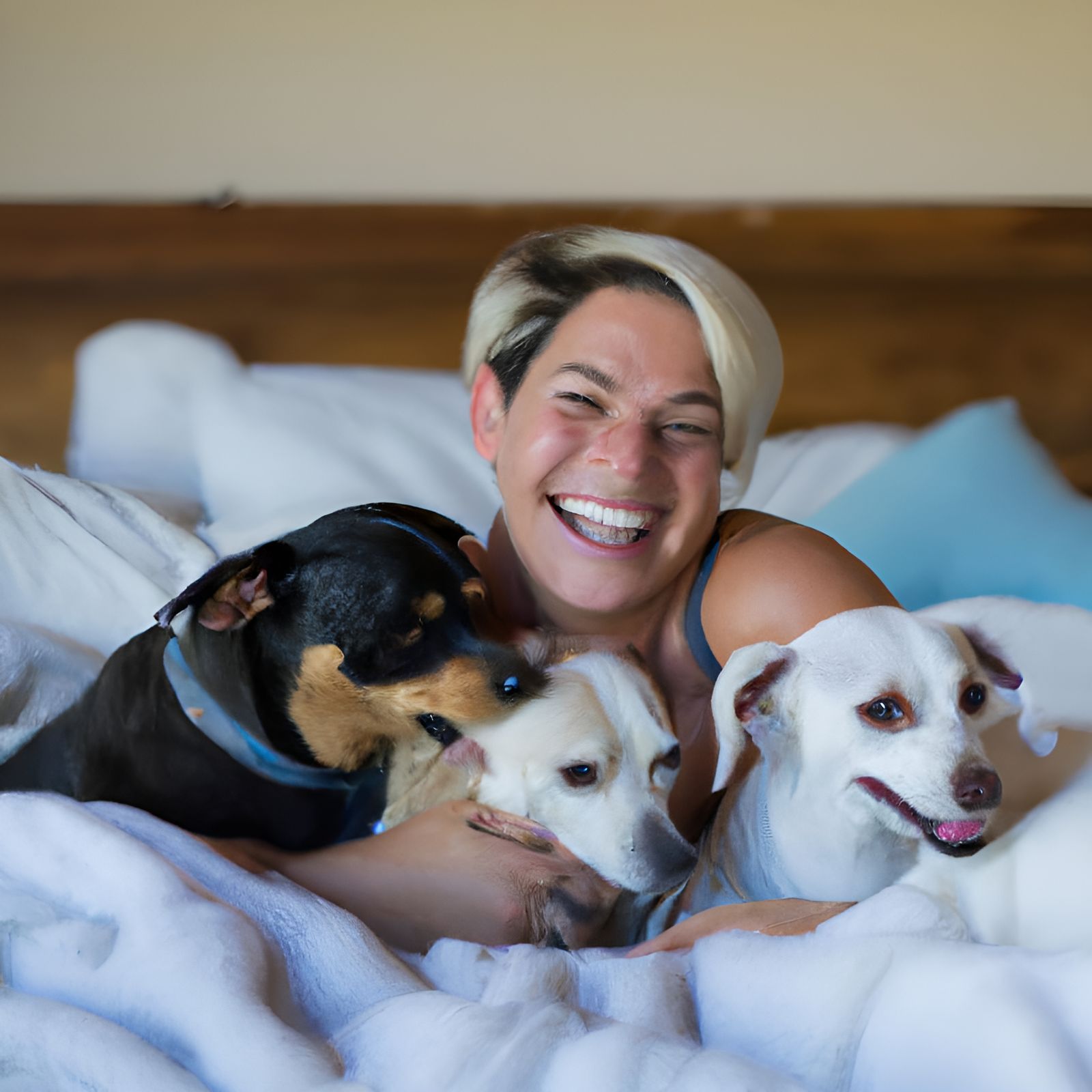Blonde Woman Snuggling with Dogs: Professional Photography