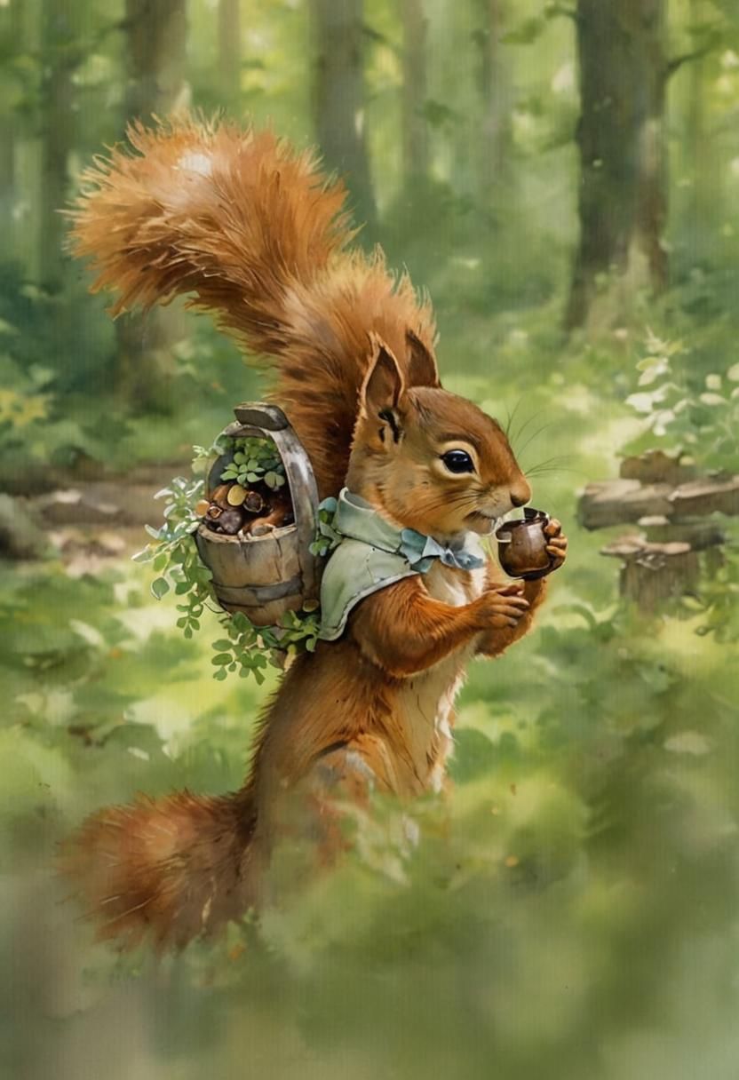 Cute squirrel having a drink