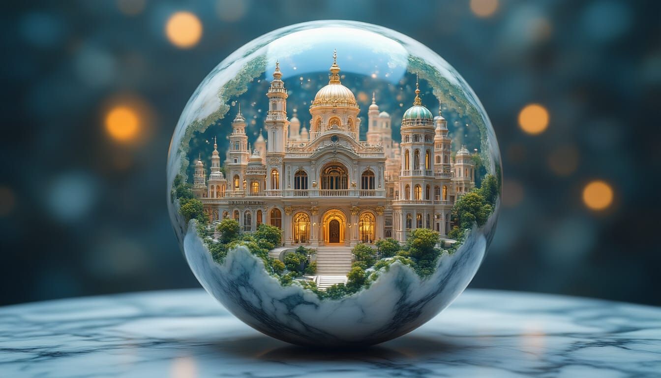 Miniature City Inside Marble, Fractal Art Deco