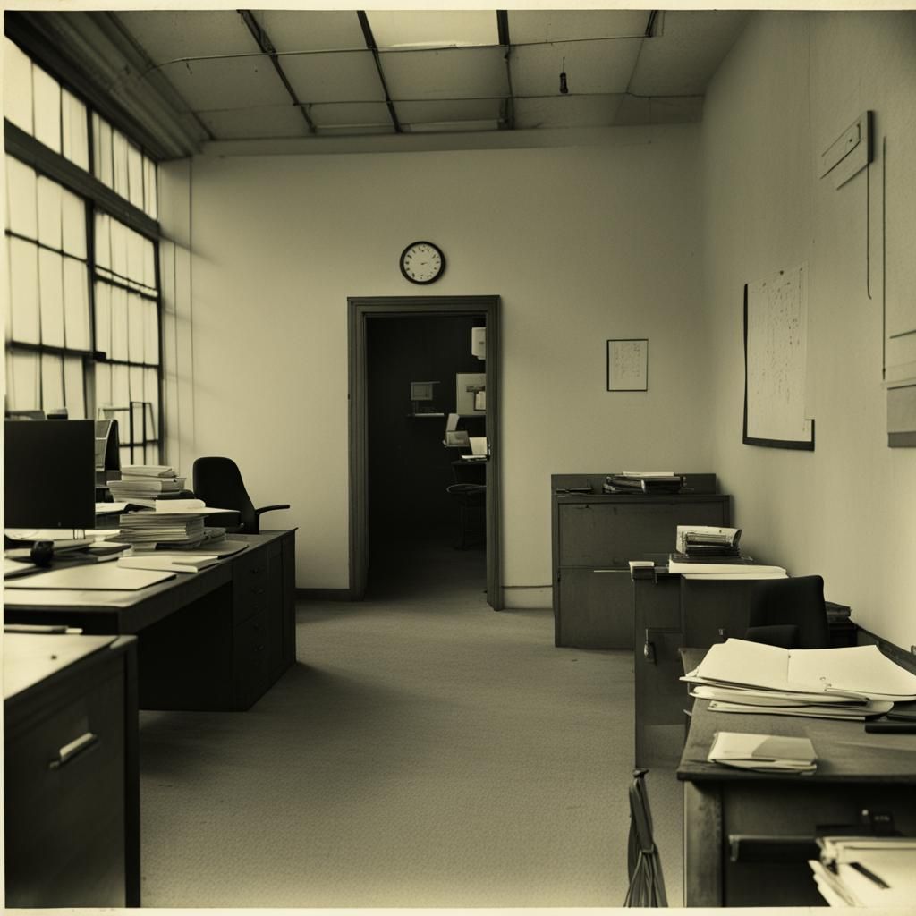 Liminal Office in Old Film Style