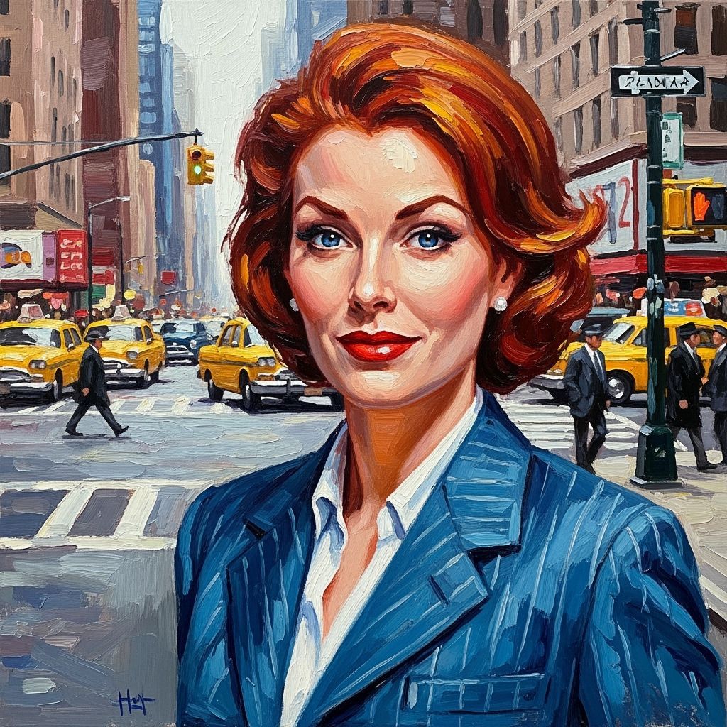 Amused Woman in Pinstripes, Impressionistic Portrait