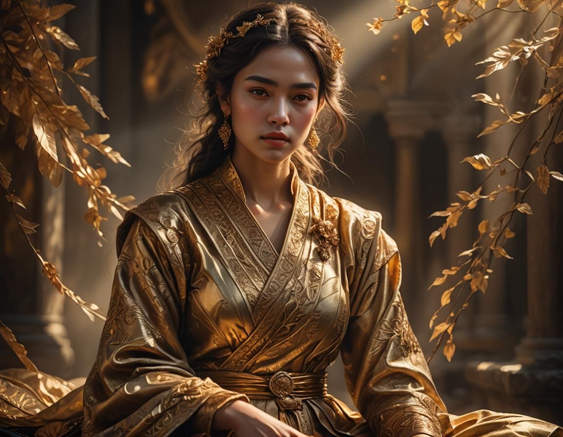 Powerful Woman with Soft Expression in Digital Art