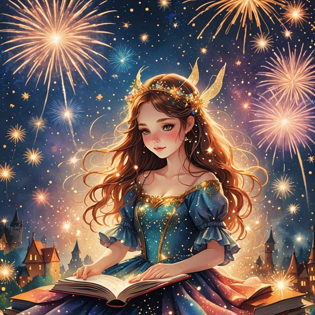 Fairy Tale Book Cover with Fireworks