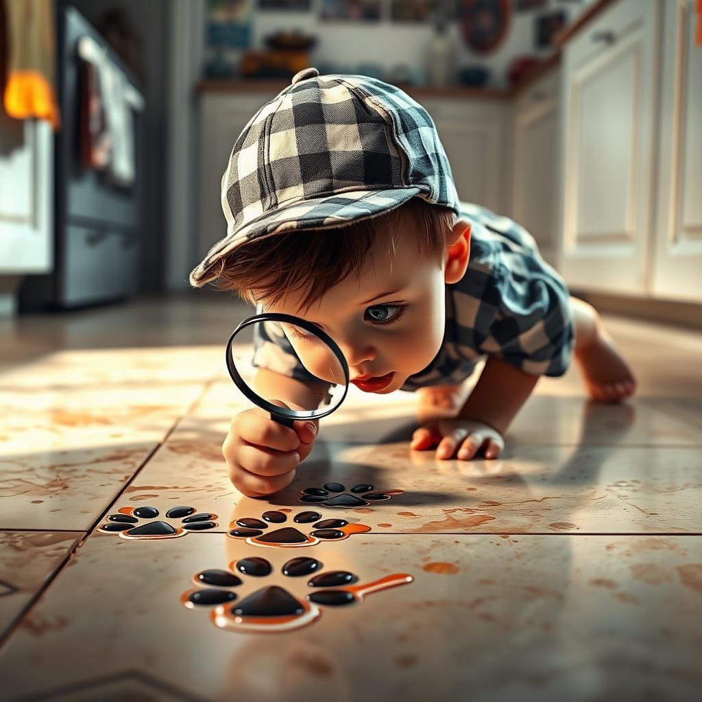 Young Detective Investigates Paw Prints