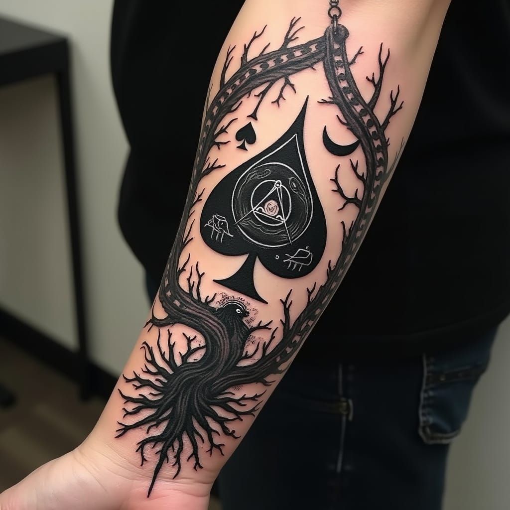 Ace of Spades Tattoo with Alchemy and Gothic Elements