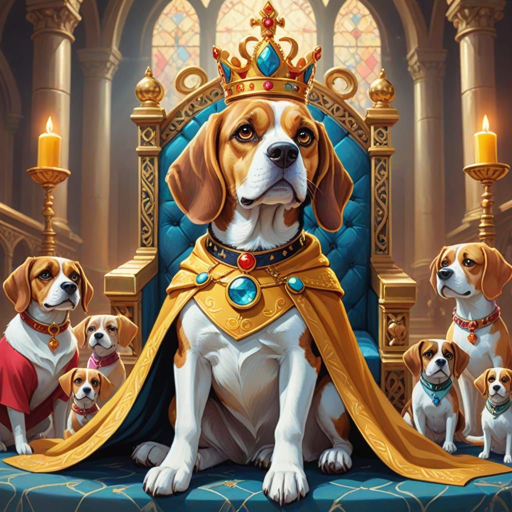 Adorable Beagle Crowned King in Opulent Castle