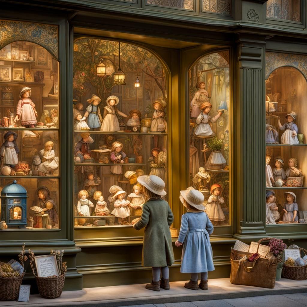 Toddler and Toy Shop Window in Storybook Style