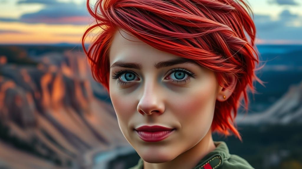 Woman with Red Hair in Yellowstone, Expressive Art