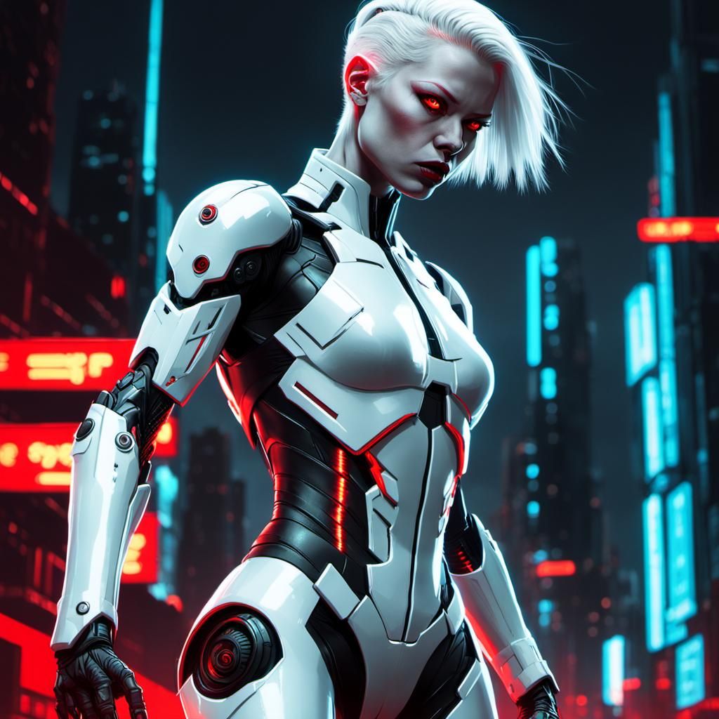 Fierce Albino Woman in Cyberpunk Style