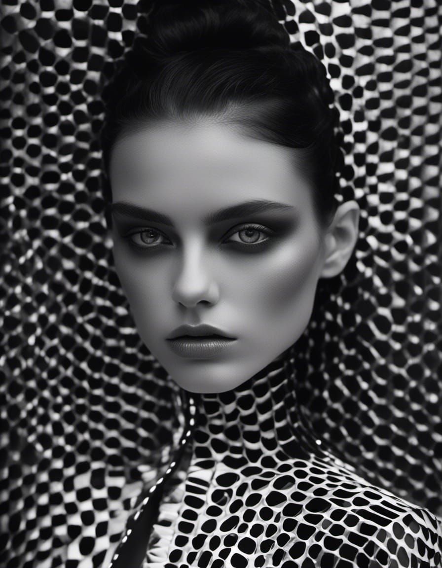 Green-Eyed Model with Chequerboard Texture, Portrait