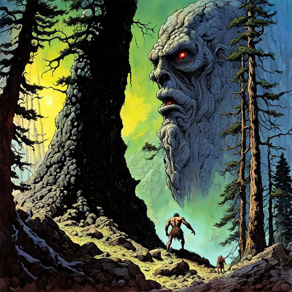 Anguished Giant Screams in Forest, Comic Illustration