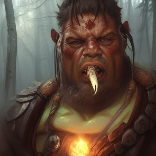 Orc Warrior Sounds Horn in Hyperdetailed Portrait