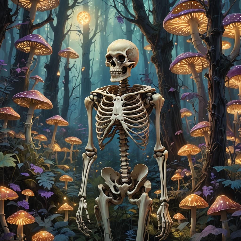 Skeleton in Enchanted Forest: Fantasy Concept Art