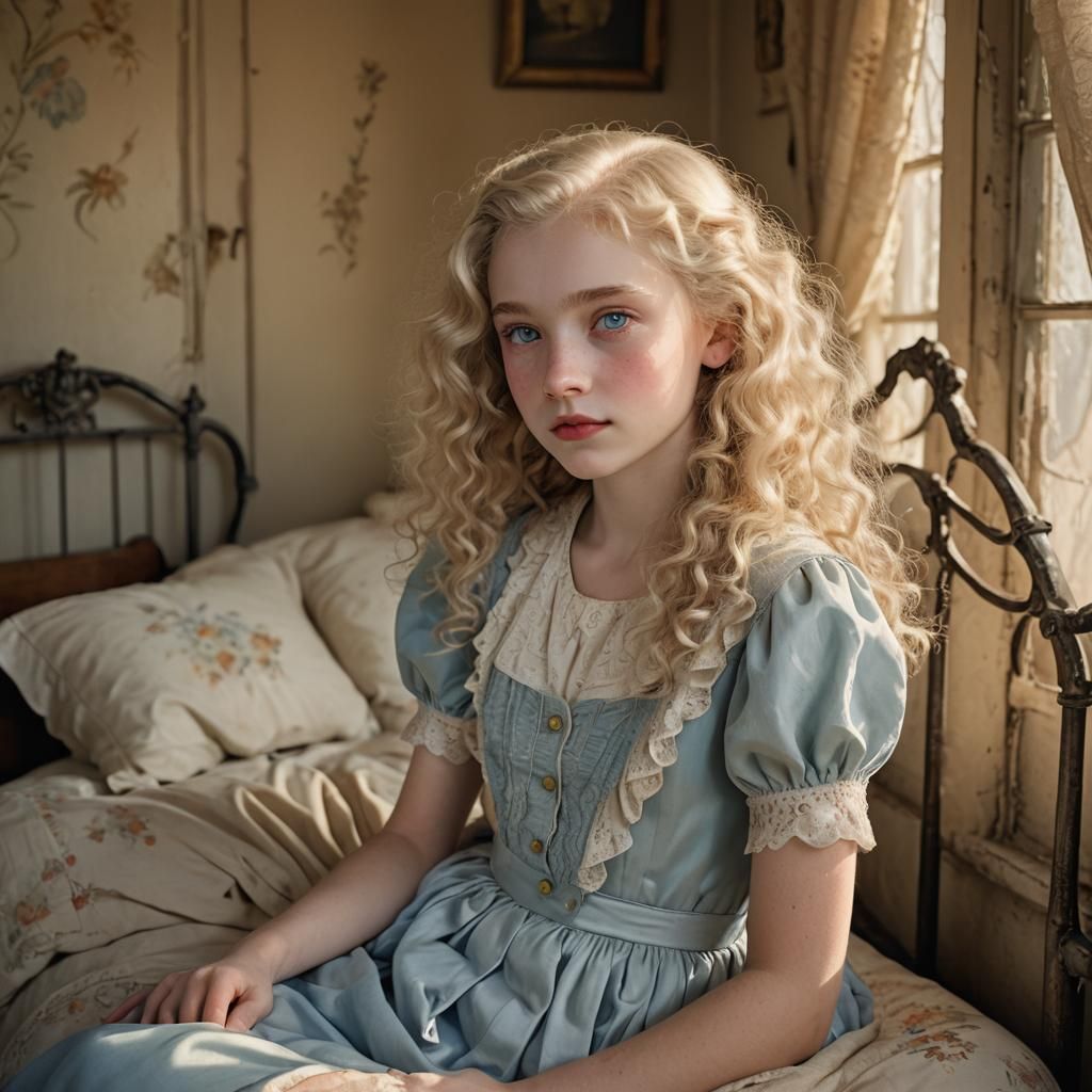 Girl Reading Burning Book in Vintage Room