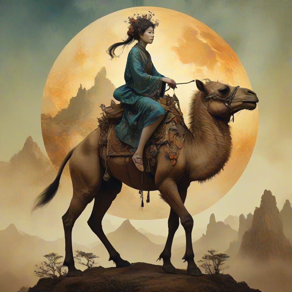 Fractal Fantasy Elegance: Oni Riding Dromedary